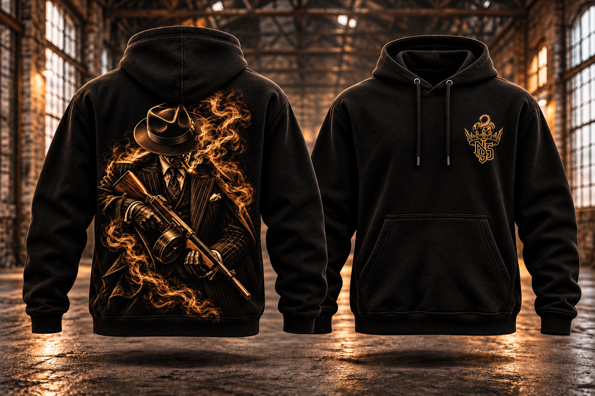 THE ENFORCER – N95 Hoodie · Vorverkauf – Rückseite und Vorderseite