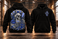 GLÜCKSSPIEL – N95 Hoodie · Vorverkauf · Silber-Royalblau – Rückseite und Vorderseite