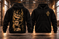 JOKER – N95 Hoodie · Vorverkauf · Bronzegold – Rückseite und Vorderseite