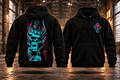 JOKER – N95 Hoodie · Vorverkauf · Türkis-Pink – Rückseite und Vorderseite