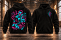 GOOD NIGHT – N95 Hoodie · Vorverkauf · Türkis-Pink – Rückseite und Vorderseite