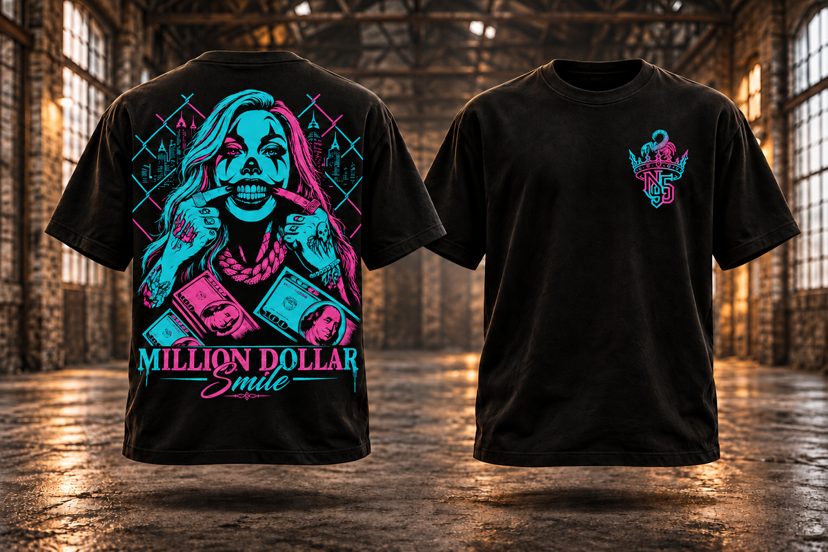MILLION DOLLAR SMILE Türkis-Pink – Rückseite und Vorderseite